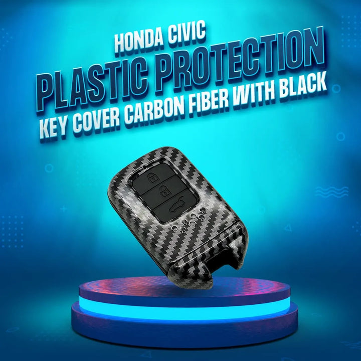 Honda Civic Plastic Protection Key Cover Carbon Fiber With Black PVC 3 Buttons - Model 2016-2021