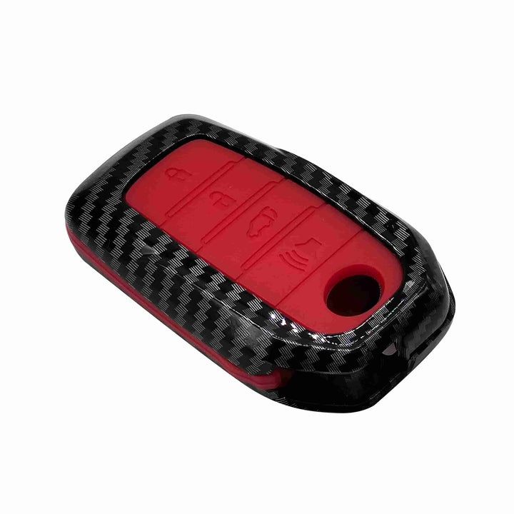 Toyota Fortuner Plastic Protection Key Cover Carbon Fiber With Red PVC 4 Buttons - Model 2016-2021