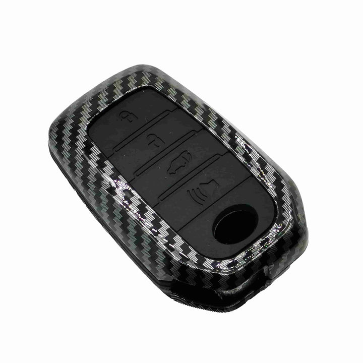 Toyota Fortuner Plastic Protection Key Cover Carbon Fiber With Black PVC 4 Buttons - Model 2016-2021