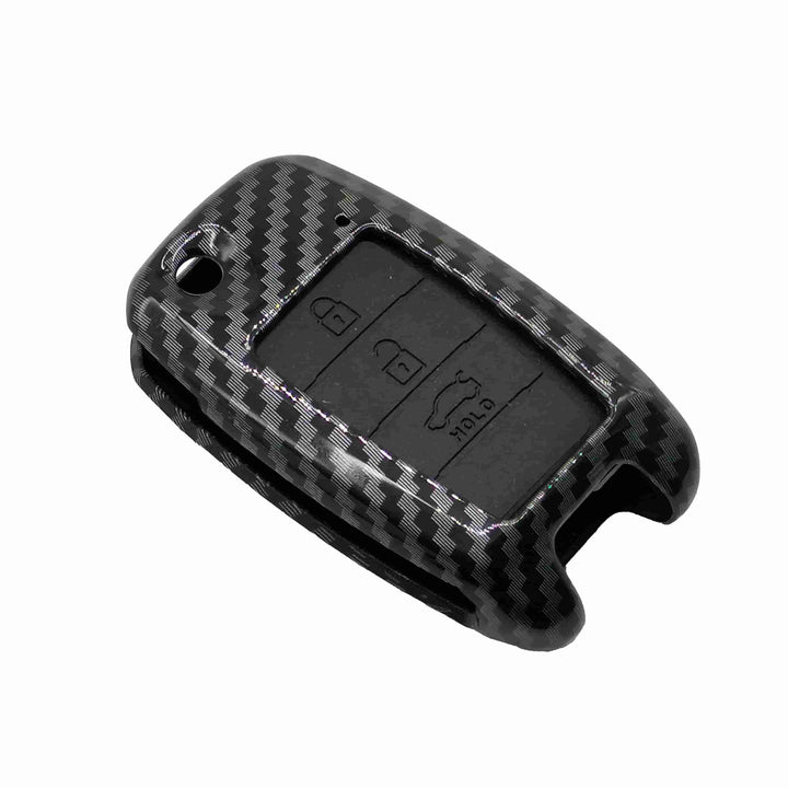 KIA Picanto Jack Knife Plastic Protection Key Cover Carbon Fiber With Black PVC 3 Buttons - Model 2019-2024