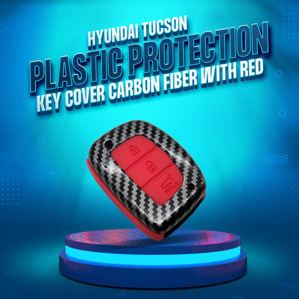 Hyundai Tucson Plastic Protection Key Cover Carbon Fiber With Red PVC 3 Buttons - Model 2020 -2024