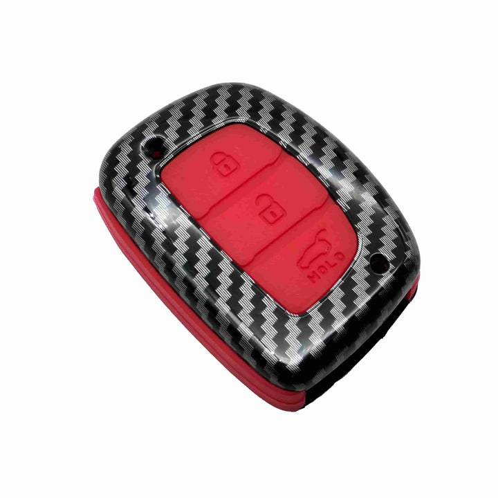 Hyundai Tucson Plastic Protection Key Cover Carbon Fiber With Red PVC 3 Buttons - Model 2020 -2024