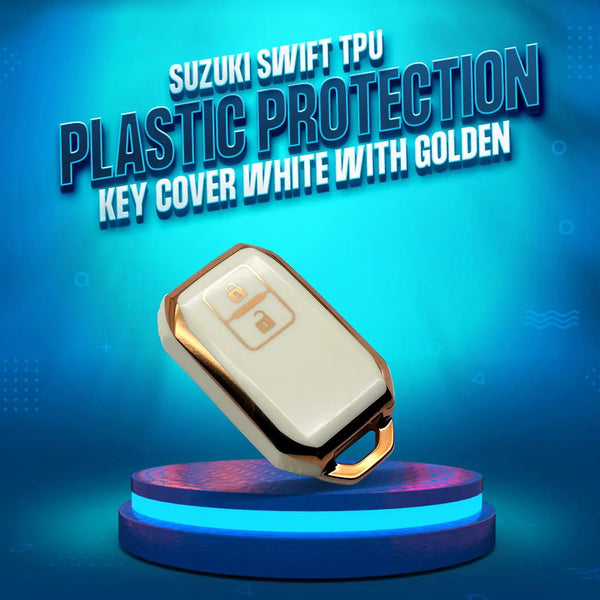 Suzuki Swift TPU Plastic Protection Key Cover White With Golden 2 Buttons - Model 2022-2023