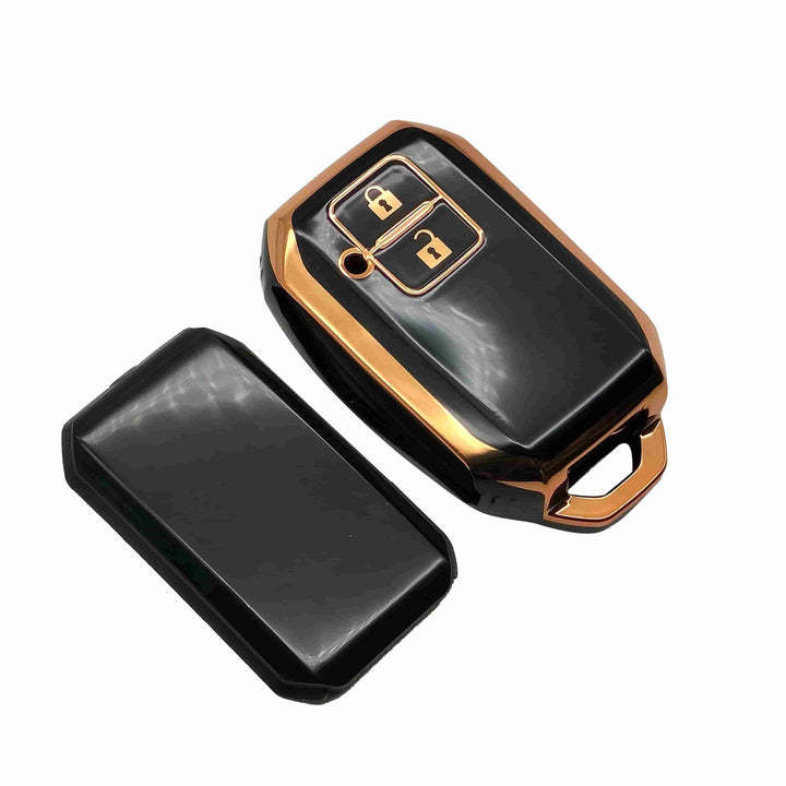 Suzuki Swift TPU Plastic Protection Key Cover Black With Golden 2 Buttons - Model 2022-2023