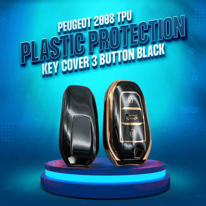 Peugeot 2008 TPU Plastic Protection Key Cover 3 Button Black - Model 2022-2024