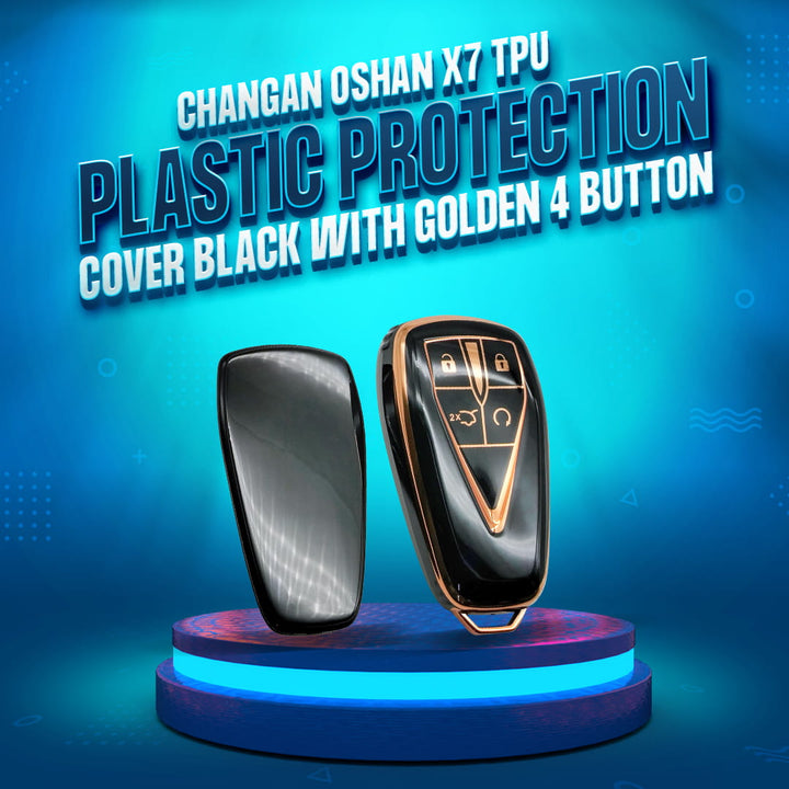 Changan Oshan X7 TPU Plastic Protection Key Cover Black With Golden 4 Button - Model 2022-2024