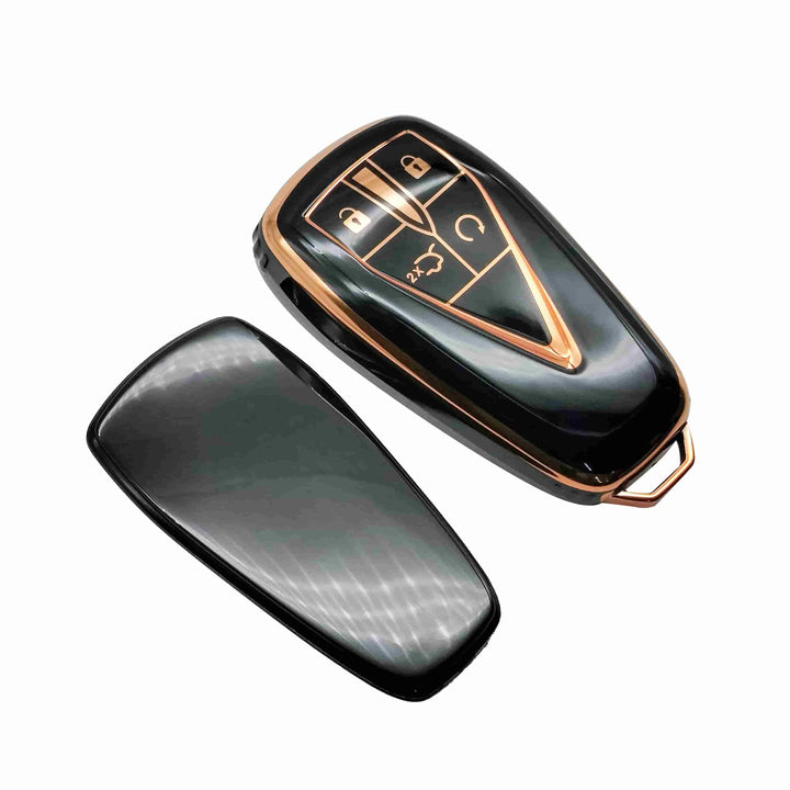 Changan Oshan X7 TPU Plastic Protection Key Cover Black With Golden 4 Button - Model 2022-2024