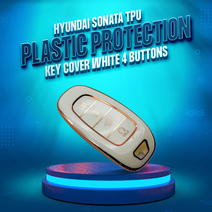 Hyundai Sonata TPU Plastic Protection Key Cover White 4 Buttons - Model 2021-2024