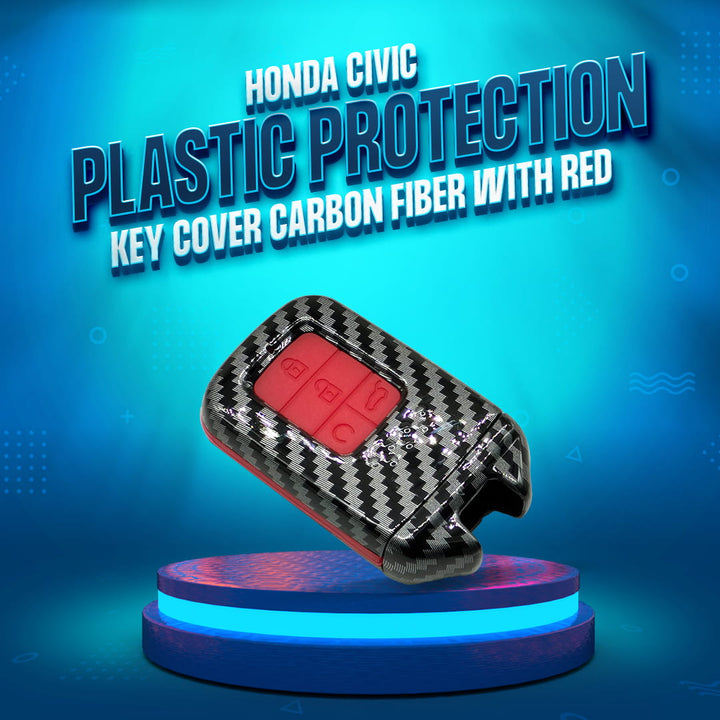 Honda Civic Plastic Protection Key Cover Carbon Fiber With Red PVC 4 Buttons - Model 2016-2021