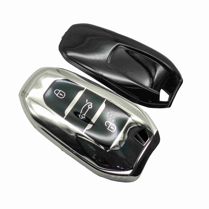 Peugeot 2008 TPU Plastic Protection Key Cover Black With Chrome - Model 2022-2024