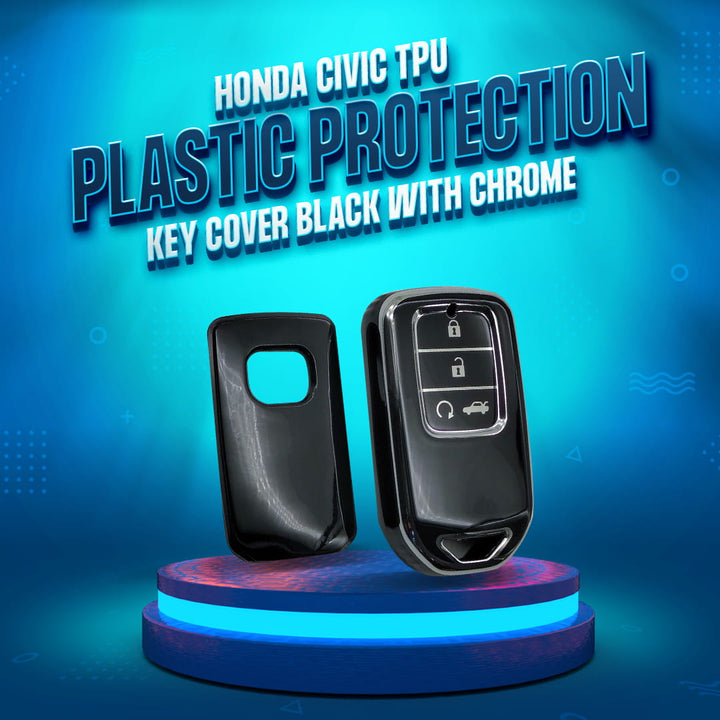 Honda Civic TPU Plastic Protection Key Cover Black With Chrome 4 Buttons - Model 2016-2021