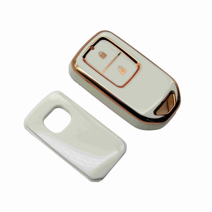 Honda Vezel TPU Plastic Protection Key Cover White With Golden 2 Buttons - Model 2013 - 2022