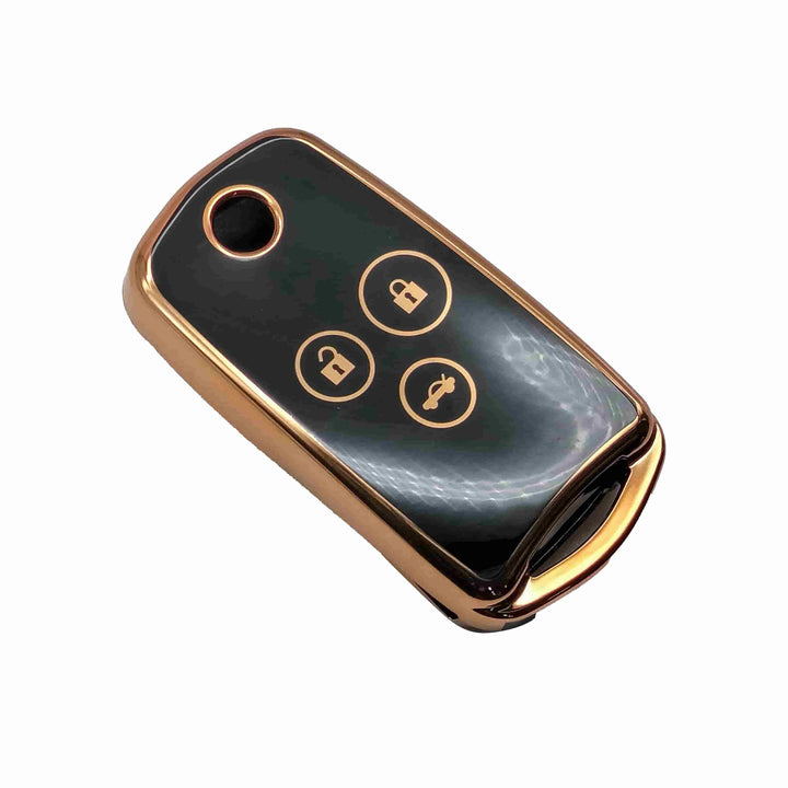 Honda Civic Jack Knife TPU Plastic Protection Key Cover Black With Golden 3 Buttons - Model 2012-2013