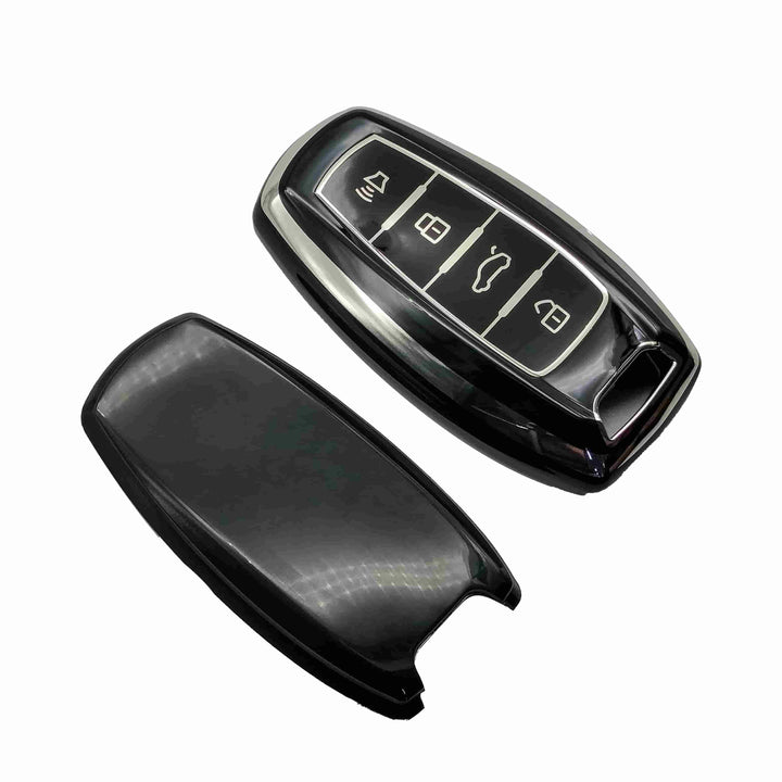 Haval Jolion / H6 TPU Plastic Protection Key Cover Black With Chrome 4 Buttons - Model 2021-2024