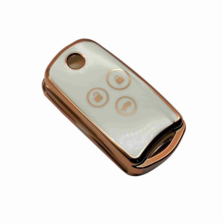 Honda Civic Jack Knife TPU Plastic Protection Key Cover White With Golden 3 Buttons - Model 2012-2013