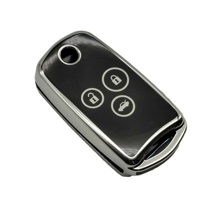 Honda Civic Jack Knife TPU Plastic Protection Key Cover Black With Chrome 3 Buttons - Model 2012-2013