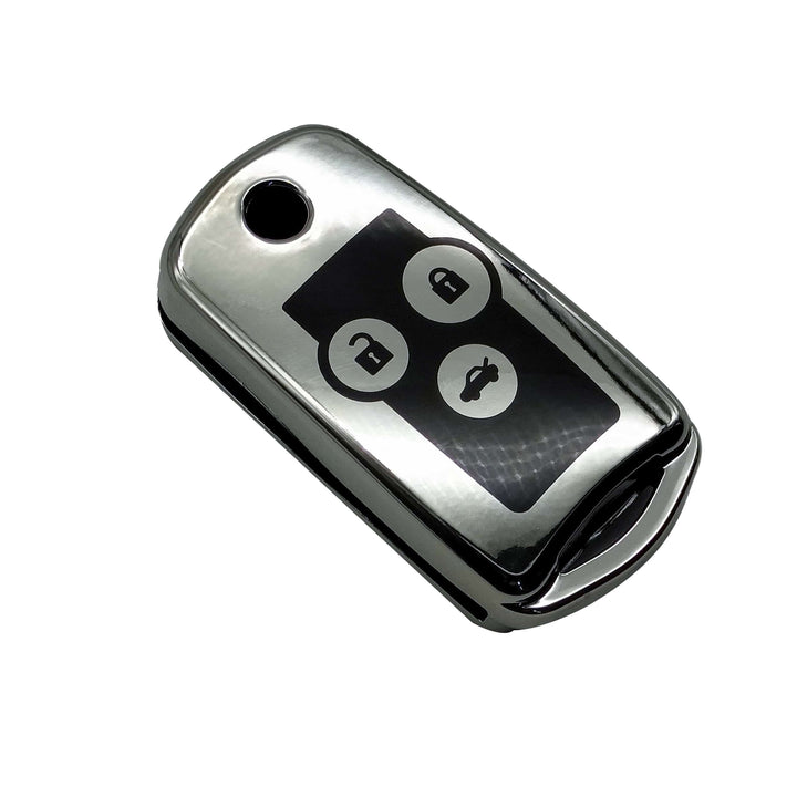 Honda Civic Jack Knife TPU Plastic Protection Key Cover Chrome With Black 3 Buttons - Model 2012-2013