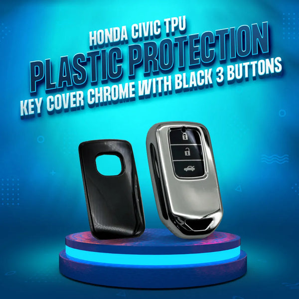 Honda Civic TPU Plastic Protection Key Cover Chrome With Black 3 Buttons - Model 2017-2021