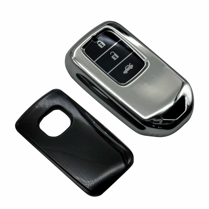 Honda Civic TPU Plastic Protection Key Cover Chrome With Black 3 Buttons - Model 2017-2021