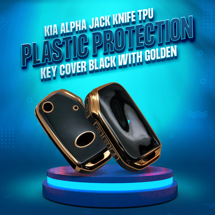 KIA Alpha Jack Knife TPU Plastic Protection Key Cover black With Golden 4 Buttons - Model 2021-2022