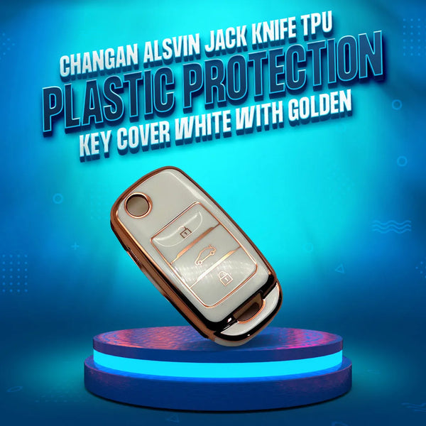 Changan Alsvin Jack Knife TPU Plastic Protection Key Cover White With Golden 3 Buttons - Model 2020-2024