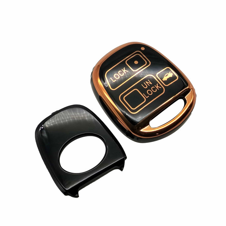 Toyota Corolla TPU Plastic Protection Key Cover Black With Golden 3 Buttons - Model 2006-2008