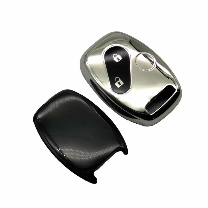 Honda City / Honda Civic Reborn / Honda CL9 TPU Plastic Protection Key Cover Chrome With Black 2 Buttons