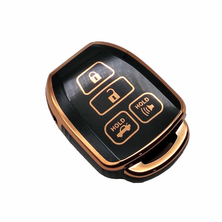 Toyota Corolla TPU Plastic Protection Key Cover Black With Golden 4 Buttons - Model 2015-2016