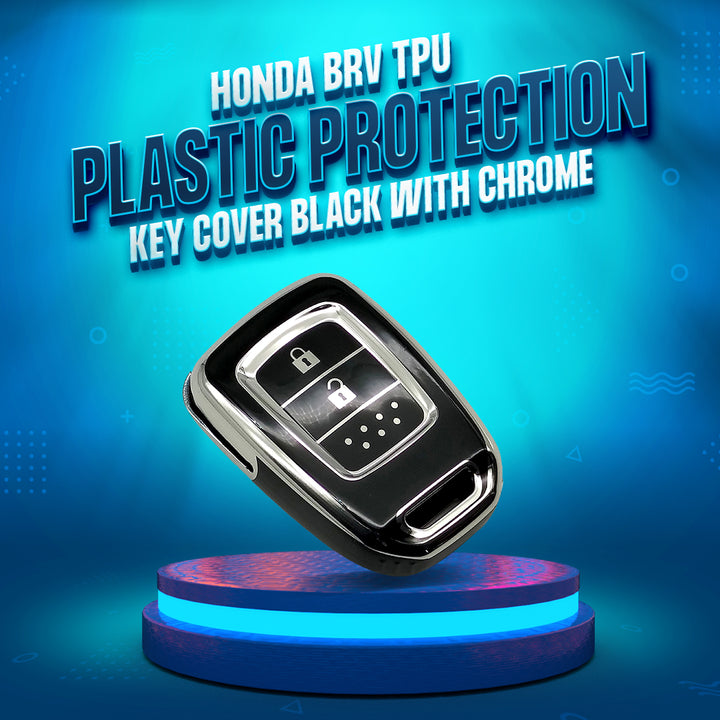 Honda BRV TPU Plastic Protection Key Cover Black With Chrome 2 Buttons - Model 2017-2022