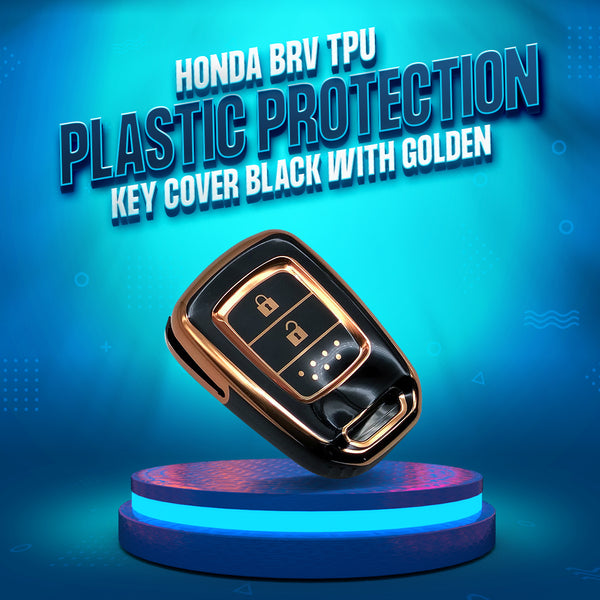 Honda BRV TPU Plastic Protection Key Cover Black With Golden 2 Buttons - Model 2017-2022