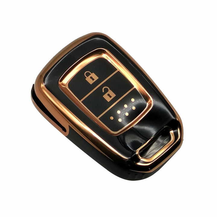 Honda BRV TPU Plastic Protection Key Cover Black With Golden 2 Buttons - Model 2017-2022