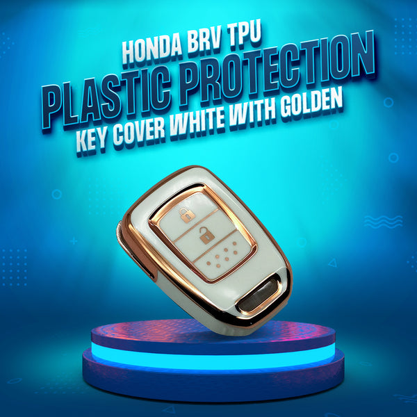 Honda BRV TPU Plastic Protection Key Cover White With Golden 2 Buttons - Model 2017-2022