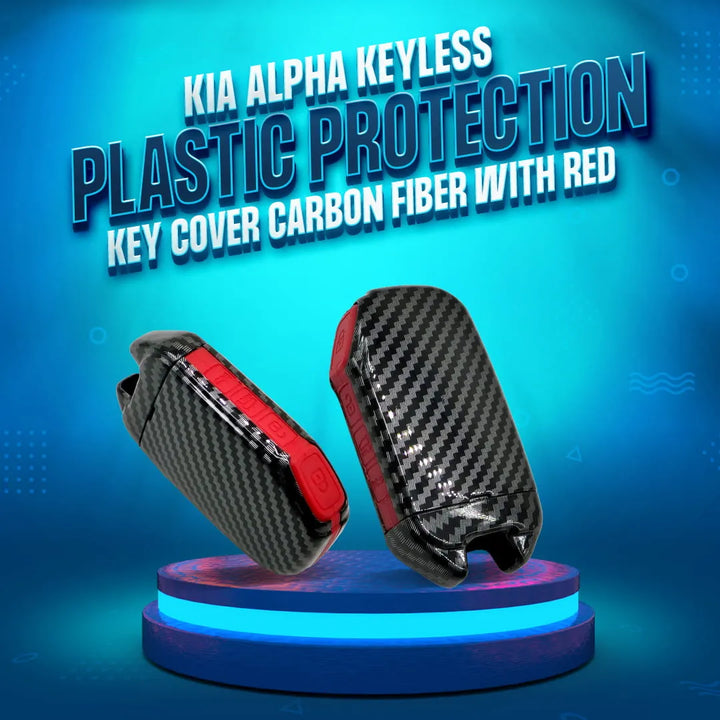 KIA Alpha Keyless Plastic Protection Key Cover Carbon Fiber With Red PVC 4 Buttons - Model 2019 -2021