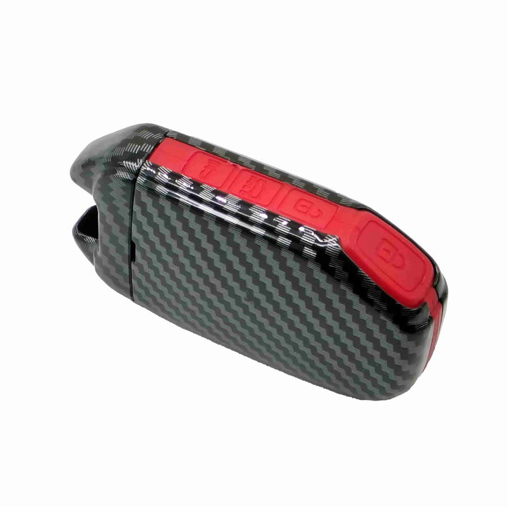 KIA Alpha Keyless Plastic Protection Key Cover Carbon Fiber With Red PVC 4 Buttons - Model 2019 -2021