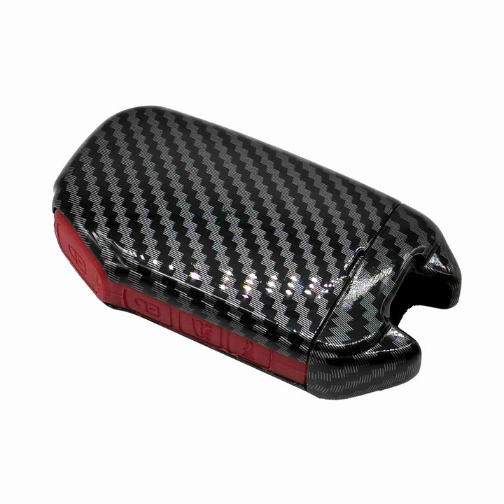 KIA Alpha Keyless Plastic Protection Key Cover Carbon Fiber With Red PVC 4 Buttons - Model 2019 -2021