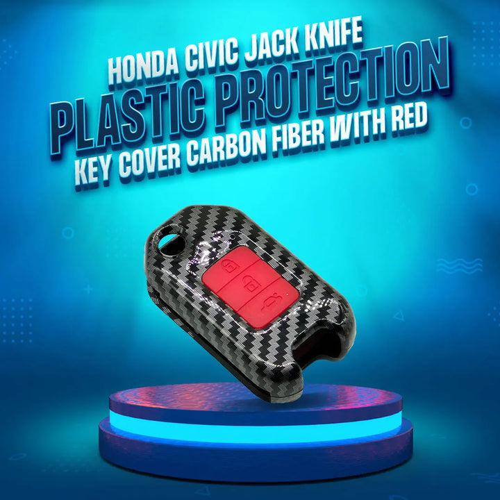 Honda Civic Jack Knife Plastic Protection Key Cover Carbon Fiber With Red PVC 3 Buttons - Model 2014-2016