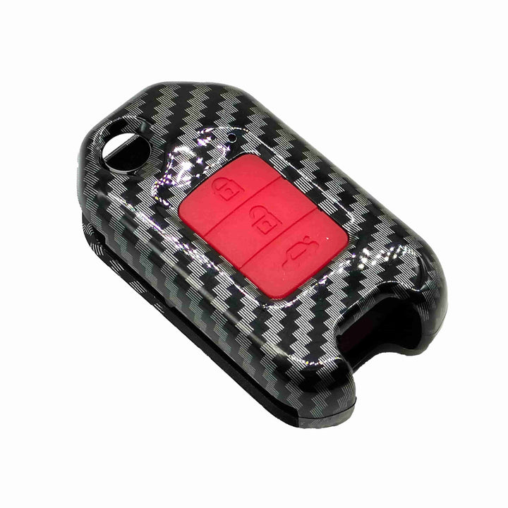 Honda Civic Jack Knife Plastic Protection Key Cover Carbon Fiber With Red PVC 3 Buttons - Model 2014-2016