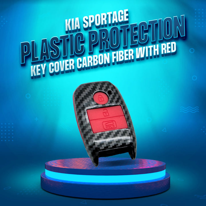 KIA Sportage Plastic Protection Key Cover Carbon Fiber With Red PVC 3 Buttons - Model 2019-2024