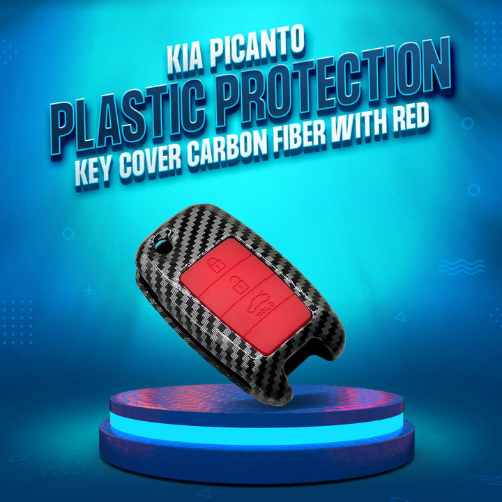 KIA Picanto Plastic Protection Key Cover Carbon Fiber Jack Knife With Red PVC 3 Buttons - Model 2019-2024