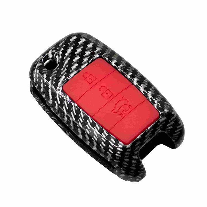 KIA Picanto Plastic Protection Key Cover Carbon Fiber Jack Knife With Red PVC 3 Buttons - Model 2019-2024