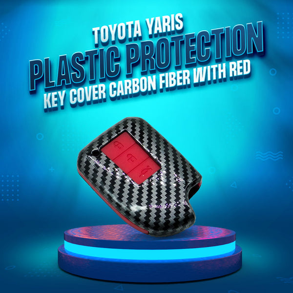 Toyota Yaris Plastic Protection Key Cover Carbon Fiber With Red PVC 3 Buttons - Model 2020-2021