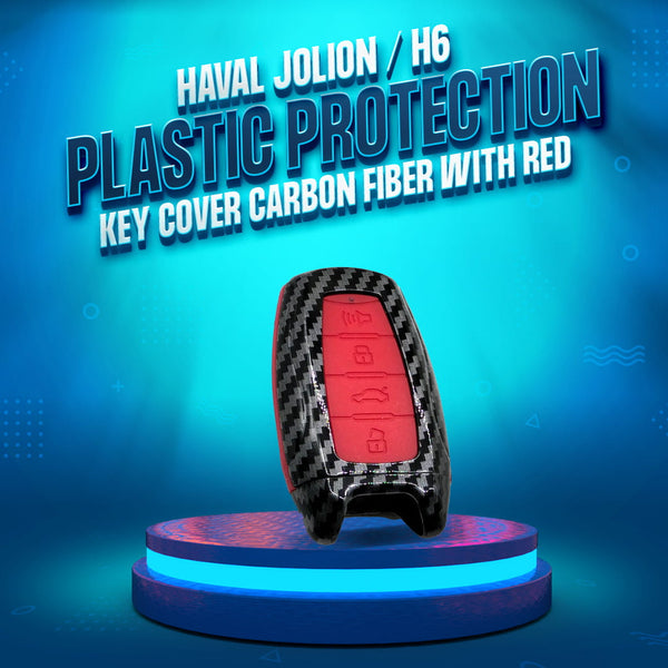 Haval Jolion / H6 Plastic Protection Key Cover Carbon Fiber With Red PVC 4 Buttons - Model 2021-2024