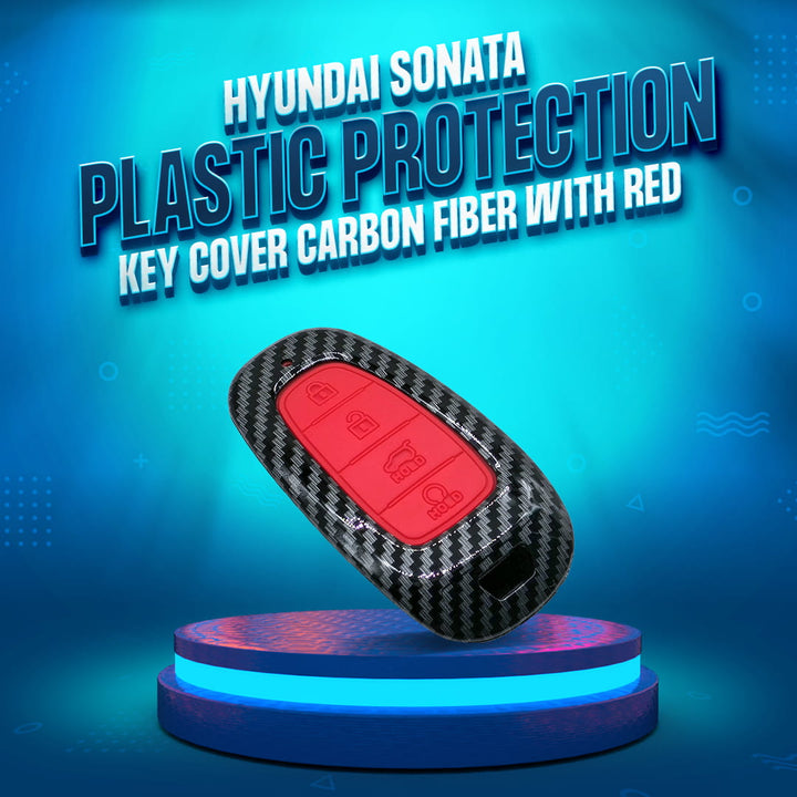 Hyundai Sonata Plastic Protection Key Cover Carbon Fiber With Red PVC 4 Buttons - Model 2021-2024