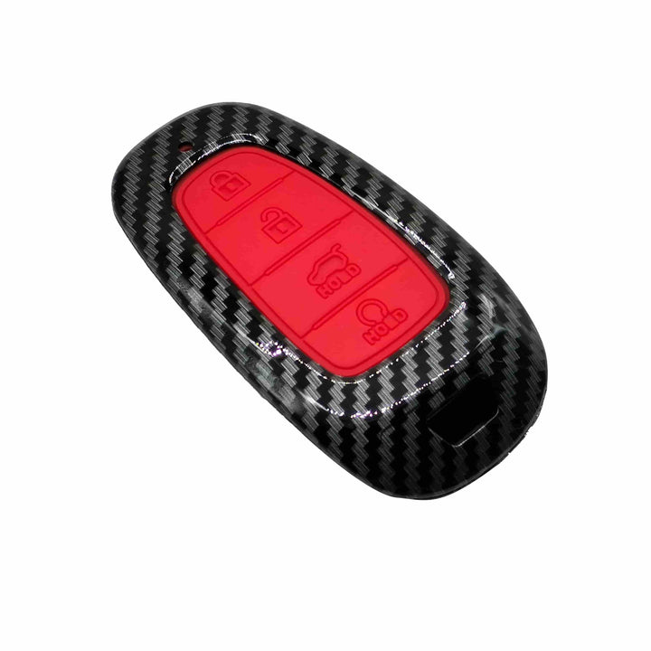 Hyundai Sonata Plastic Protection Key Cover Carbon Fiber With Red PVC 4 Buttons - Model 2021-2024