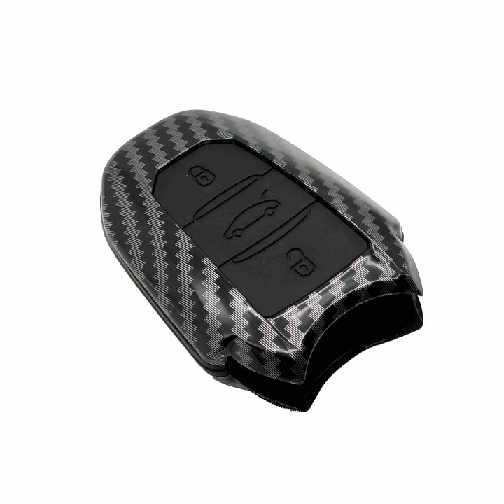 Peugeot 2008 Plastic Protection Key Cover Carbon Fiber With Black PVC 3 Buttons - Model 2022-2024