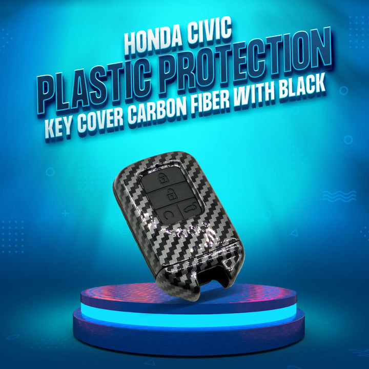 Honda Civic Plastic Protection Key Cover Carbon Fiber With Black PVC 4 Buttons - Model 2016-2021