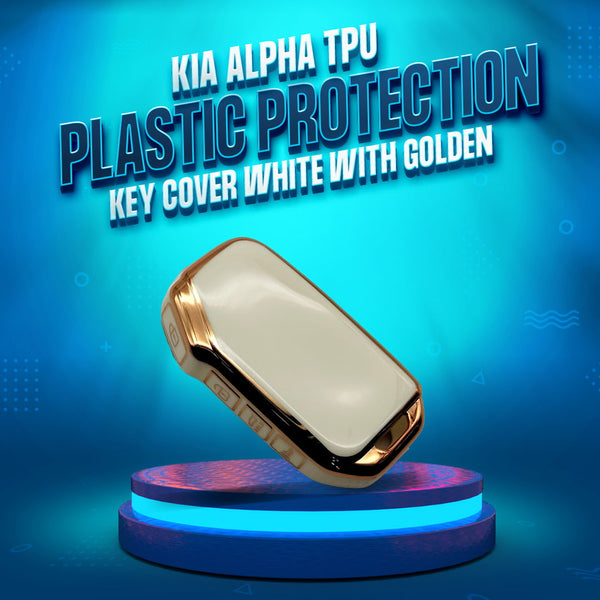 KIA Alpha TPU Plastic Protection Key Cover White With Golden 4 Buttons - Model 2021-2022