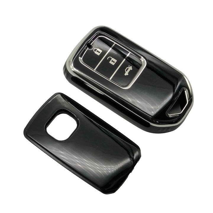 Honda Civic TPU Protection Key Cover Black With Chrome 3 Buttons - Model 2016-2021