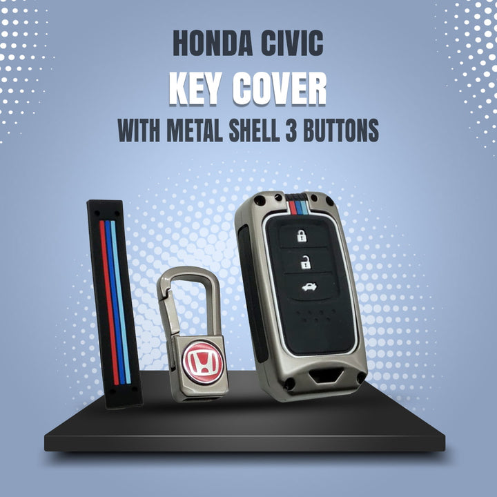 Honda Civic Key Cover With Metal Shell 3 Buttons - Model 2016-2021