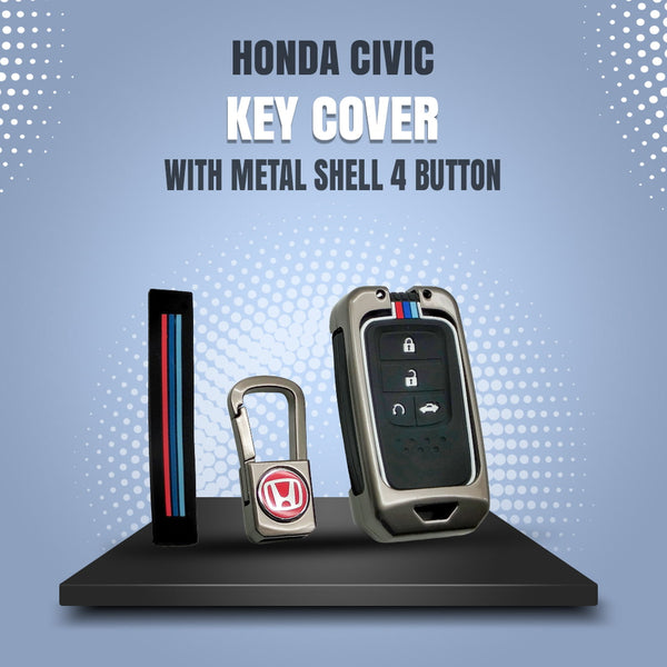 Honda Civic Key Cover With Metal Shell 4 Button - Model 2016-2021